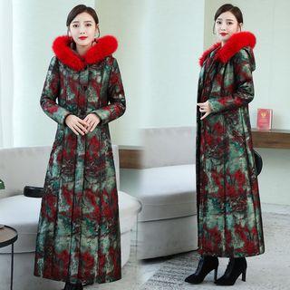 Jacquard Hooded Maxi Zip Coat