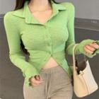 Collared Knit Top Green - One Size