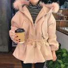Faux-fur Hooded Drawstring-waist Jacket