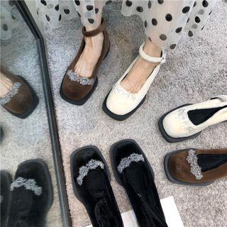 Ankle-strap Chunky-heel Fluffy Shoes