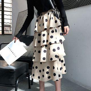 Midi Dotted Layered Skirt Beige - One Size