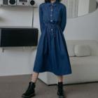 Tied Waist Denim Midi-dress Denim Blue - One Size