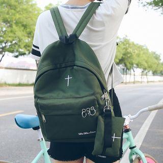 Set Of 2: Ring Detail Oxford Backpack + Zip Pouch