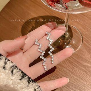 Zigzag Rhinestone Alloy Dangle Earring 1 Pair - Earrings - Wavy - Rhinestone - Silver - One Size