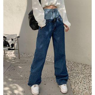 Details Colorblock Wide-leg Jeans