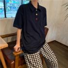Color Button Polo Shirt / Plaid Pants