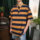 Couple Matching Elbow-sleeve Striped Polo Shirt