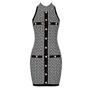 Sleeveless Mock-neck Knit Mini Bodycon Dress