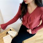 Ruffle-trim Bell-sleeve Knit Cardigan