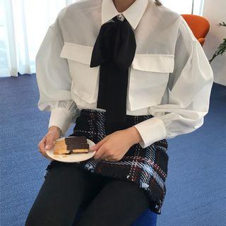 Tie-neck Balloon-sleeve Shirt