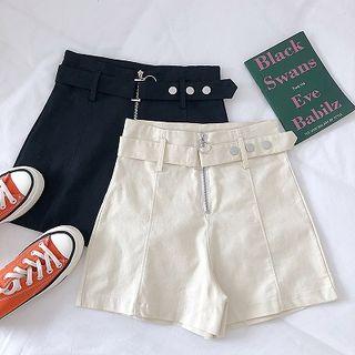 Plain Zipper High-waist A-line Shorts