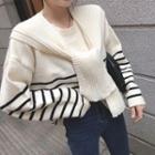 Set: Striped Sweater + Plain Knit Shawl