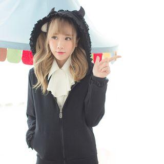 Ruffle Trim Zip Hoodie
