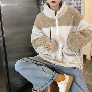 Color Block Faux Shearling Pullover As Shown In Figure - One Size