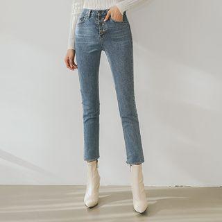 Button-fly Washed Slim-fit Jeans