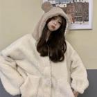 Bear Ear Fleece Hooded Button Jacket