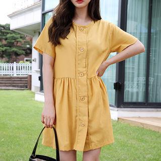 Short-sleeve Button-front Minidress