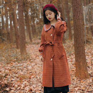 Collared Plaid Single-breasted Midi Coat