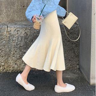 Ruffle Hem Midi Pencil Skirt Almond - One Size