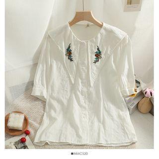 Embroider Floral Oversize Blouse White - One Size