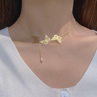 Faux Pearl Butterfly Pendant Necklace Hx137 - 925 Silver - As Shown In Figure - One Size