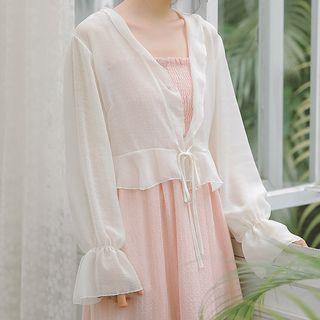 Ruffle Open Front Chiffon Jacket