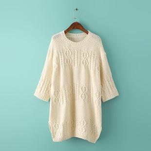 3/4-sleeve Cable Knit Sweater