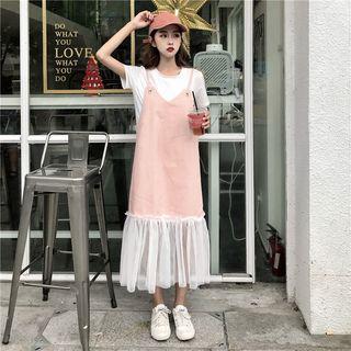 Mesh Hem Pinafore Midi Dress