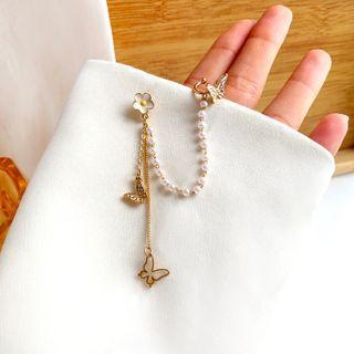 Butterfly Beaded Sterling Silver Ear Cuff Single - Gold - One Size