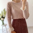 Laced-cuff Rib-knit Top