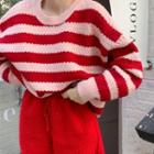 Long-sleeve Striped Knit Sweater / Plain Shorts