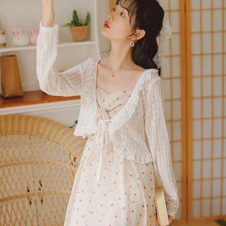 Ruffle Trim Lace Cropped Cardigan