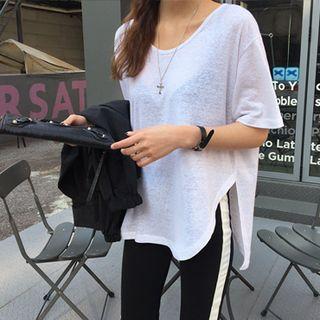 Slit-side Linen Blend T-shirt