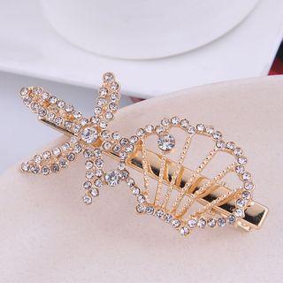 Seashell Rhinestone Hair Clip Gold - One Size