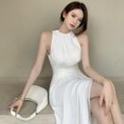 Side-slit Sleeveless Midi Dress White - One Size
