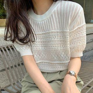 Puff Sleeve Eyelet-knit Top