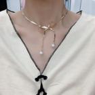 Faux Pearl Alloy Bow Choker Gold - One Size