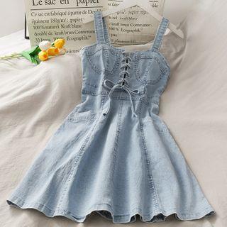 Sleeveless Lace-up Denim Mini Dress