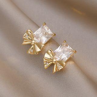 Rhinestone Bow Alloy Dangle Earring 1 Pair - Gold - One Size