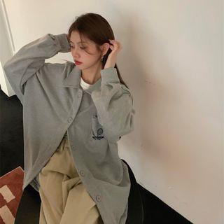 Lapel Pocket Oversized Button-up Jacket Gray - One Size