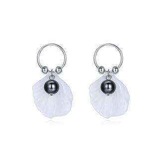 925 Sterling Silver Elegant Fashion Romantic Shell Black Lmitation Pearl Earrings Silver - One Size