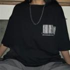 Bar-code Print Elbow-sleeve T-shirt