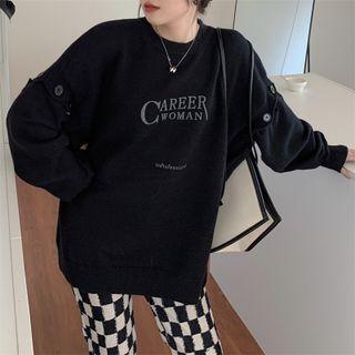 Cutout Lettering Print Sweater