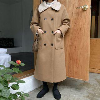 Plus Size Fleece-collar Double-breasted Coat
