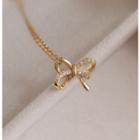 S925 Silver Rhinestone Bow Pendant Necklace As Shown In Figure - One Size
