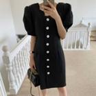 Balloon-sleeve Scallop Trim A-line Dress