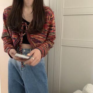 Striped Cropped Cardigan Rainbow - One Size