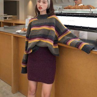 Striped Sweater / Mini Knit Skirt