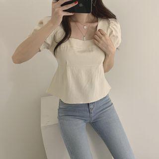 Puff-sleeve Bow-back Blouse Almond - One Size