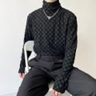 Long-sleeve Turtleneck Checkerboard T-shirt
